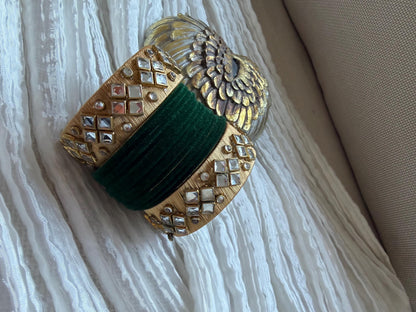 Green Velvet Kundan Bangle Set