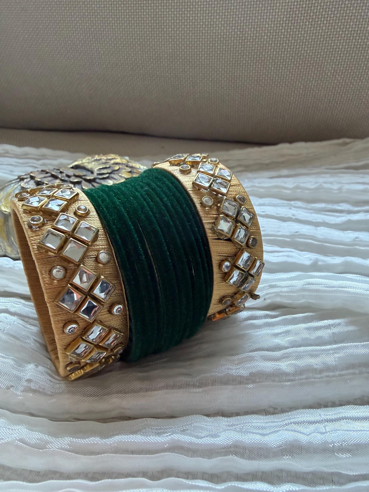 Green Velvet Kundan Bangle Set