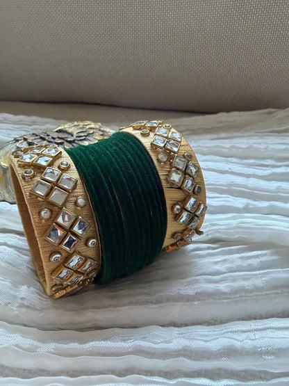 Green Velvet Kundan Bangle Set