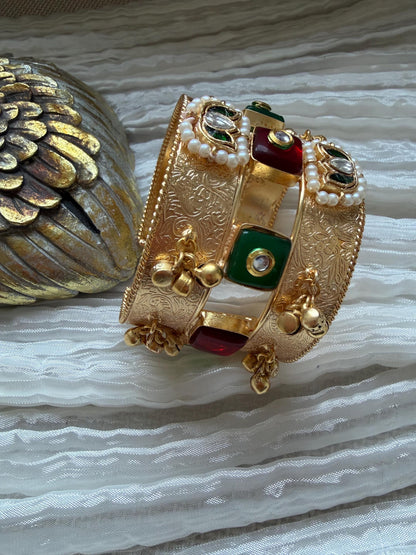 Adjustable Kundan Bangle with Pearls, Ghungroo