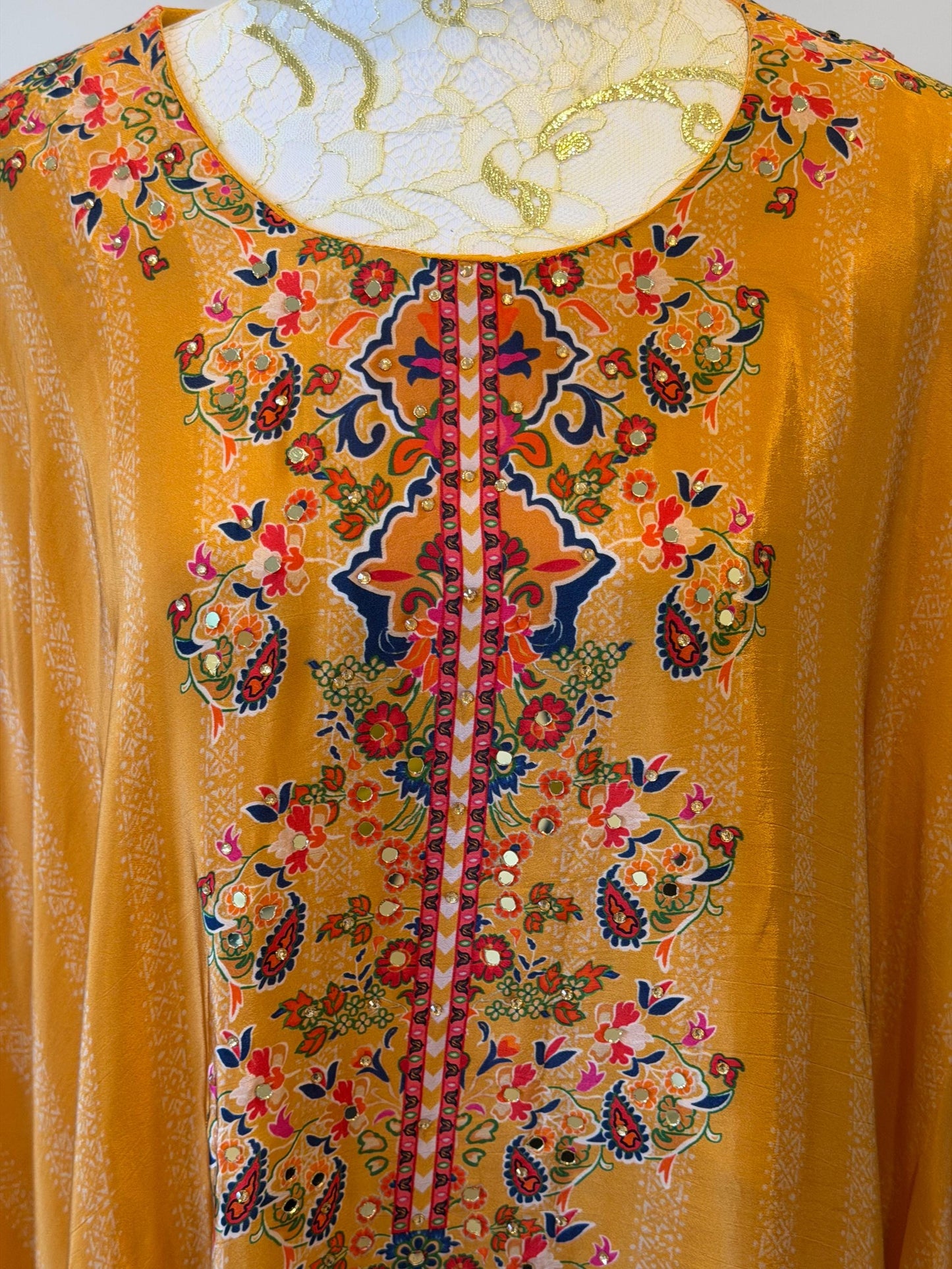 Mustard crape Kaftan Set