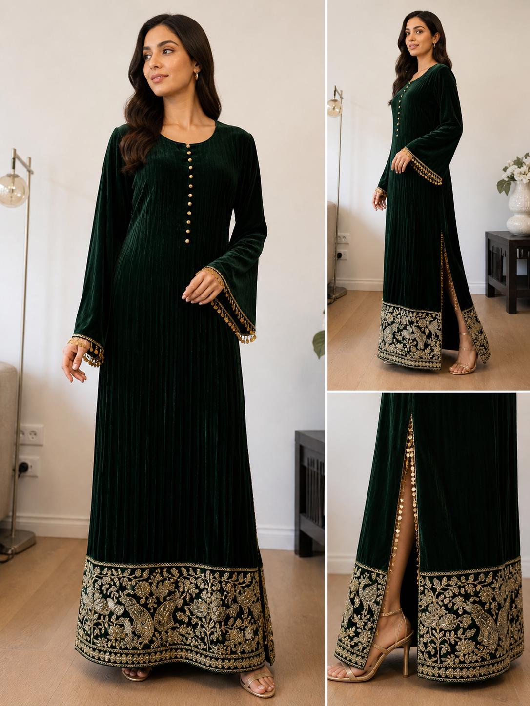 Emerald Green Velvet Indo Western Dress