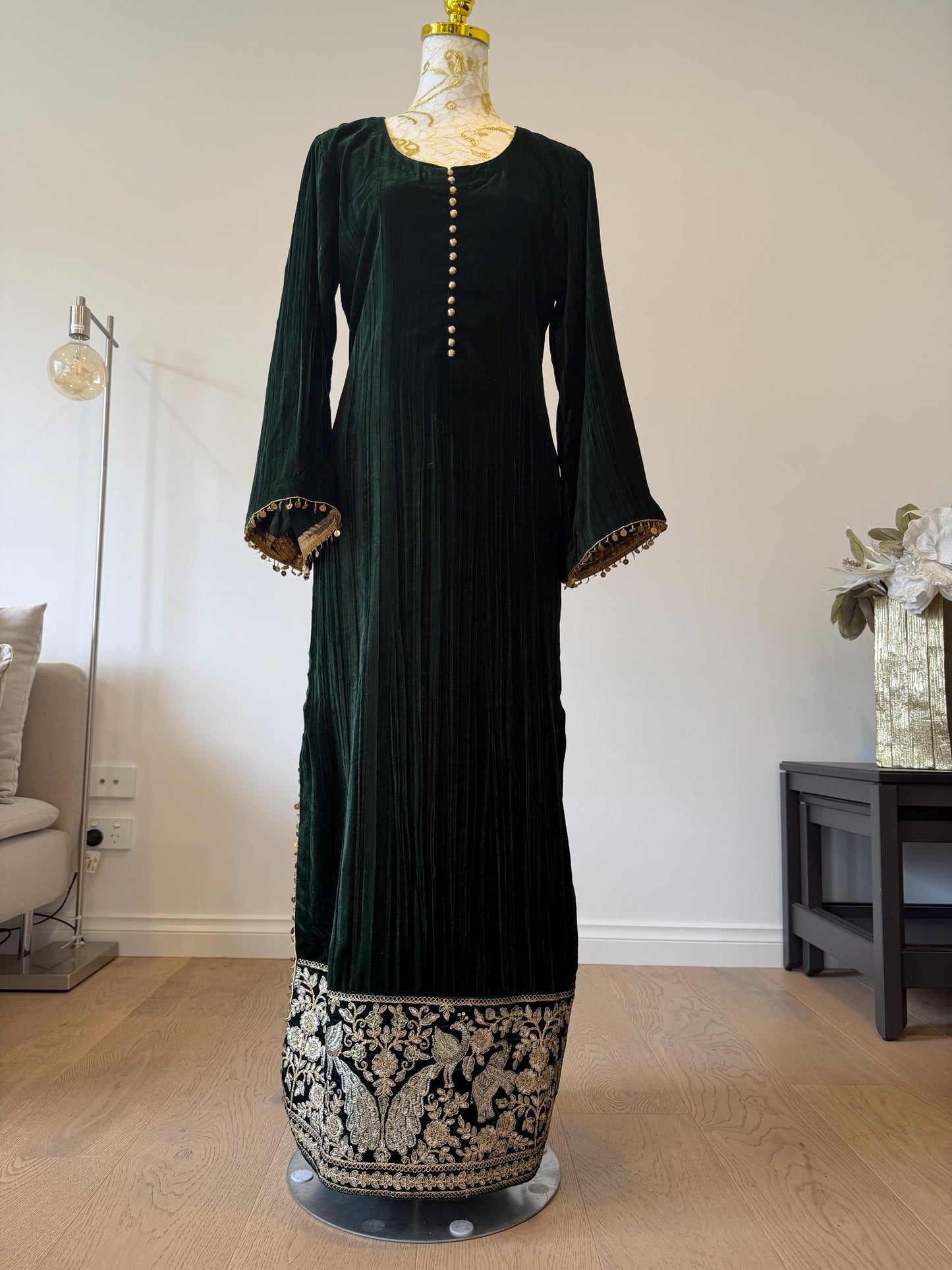 Emerald Green Velvet Indo Western Dress