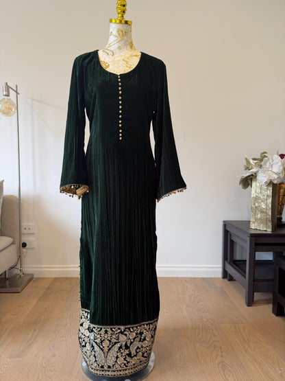 Emerald Green Velvet Indo Western Dress