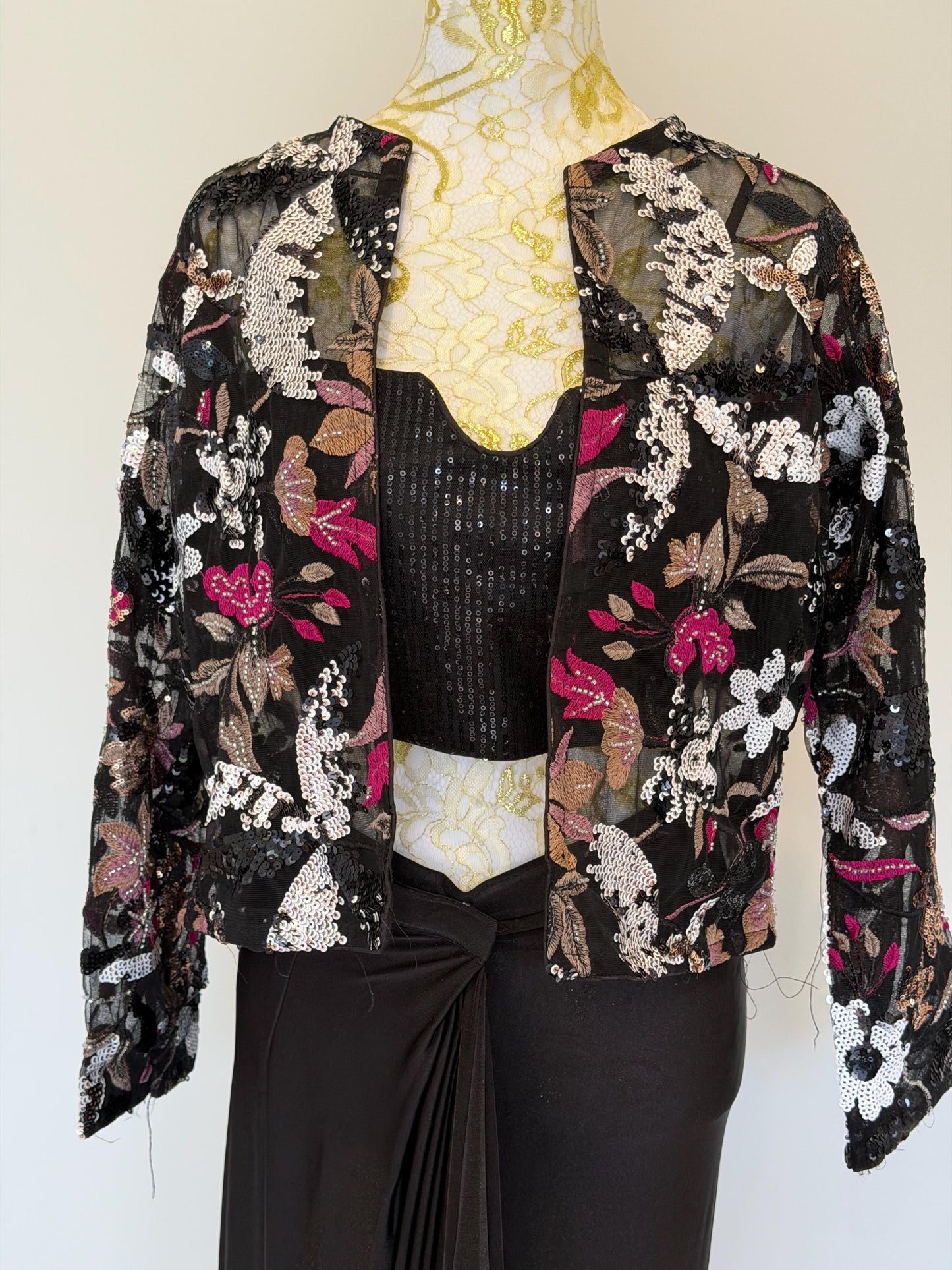 Black Lycra Pre-Draped Saree with Sequin Blouse & Net Jacket