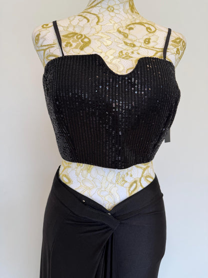 Black Lycra Pre-Draped Saree with Sequin Blouse & Net Jacket