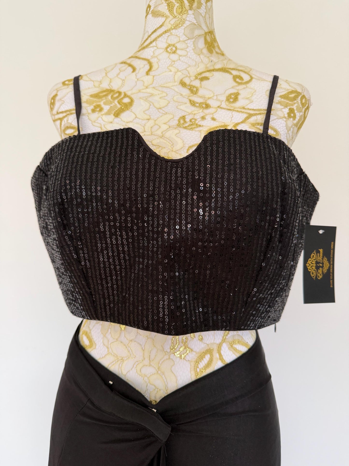 Black Lycra Pre-Draped Saree with Sequin Blouse & Net Jacket