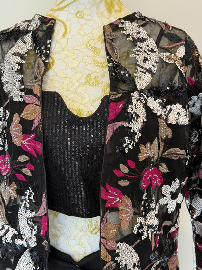 Black Lycra Pre-Draped Saree with Sequin Blouse & Net Jacket