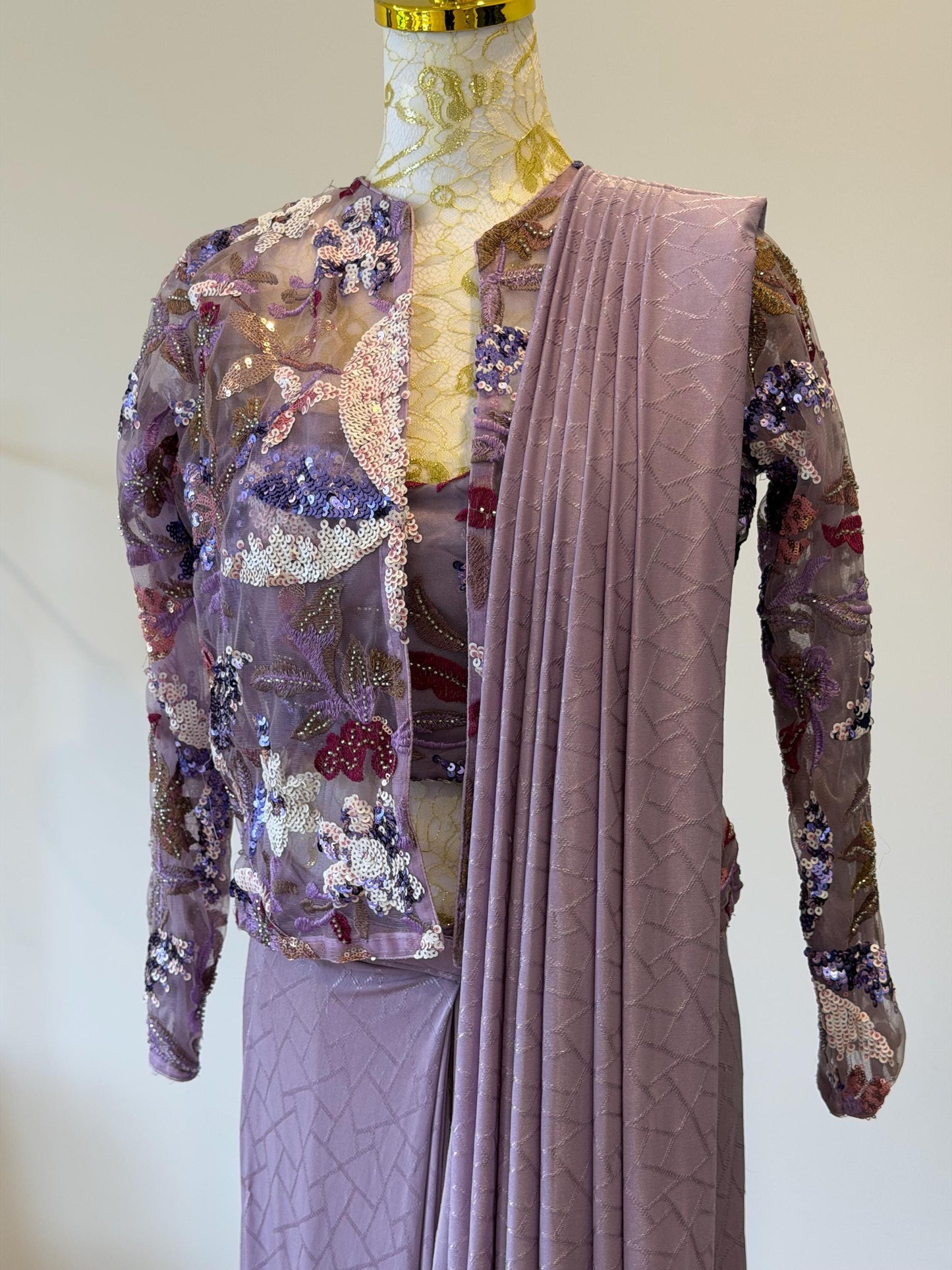 Dusty Lavender Pre-Draped Saree Set