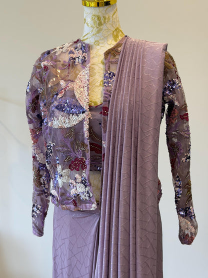 Dusty Lavender Pre-Draped Saree Set