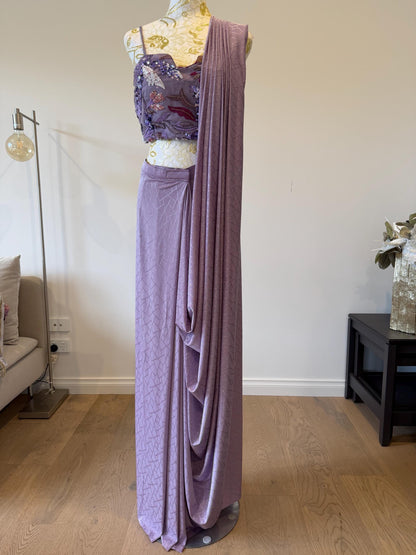 Dusty Lavender Pre-Draped Saree Set