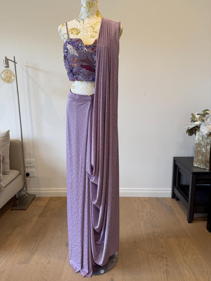 Dusty Lavender Pre-Draped Saree Set