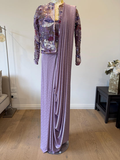 Dusty Lavender Pre-Draped Saree Set