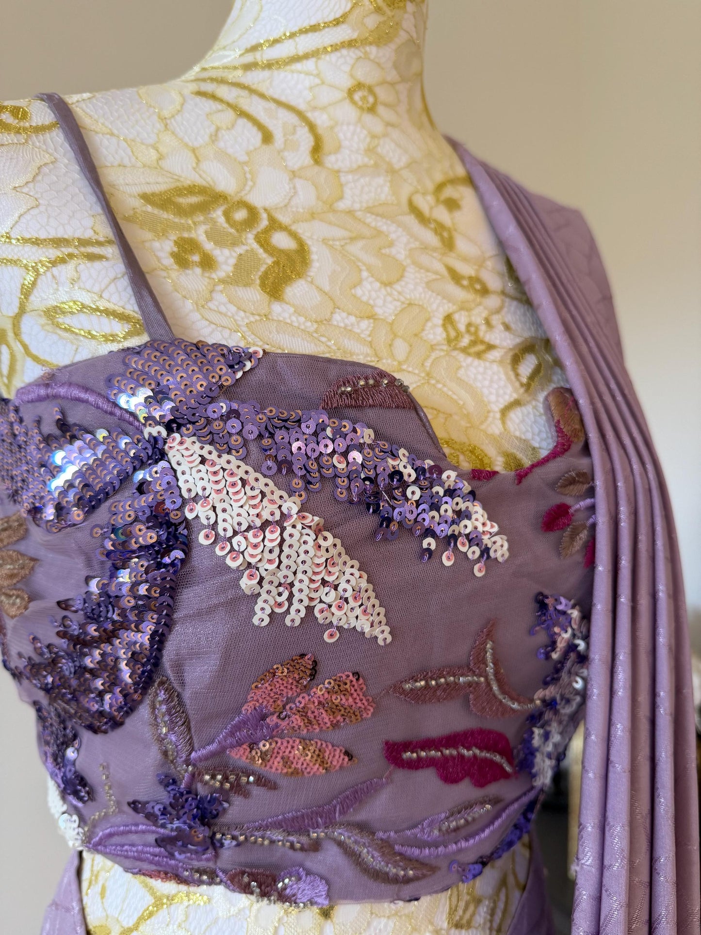 Dusty Lavender Pre-Draped Saree Set