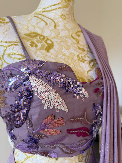 Dusty Lavender Pre-Draped Saree Set