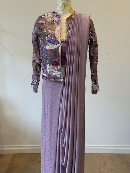 Dusty Lavender Pre-Draped Saree Set