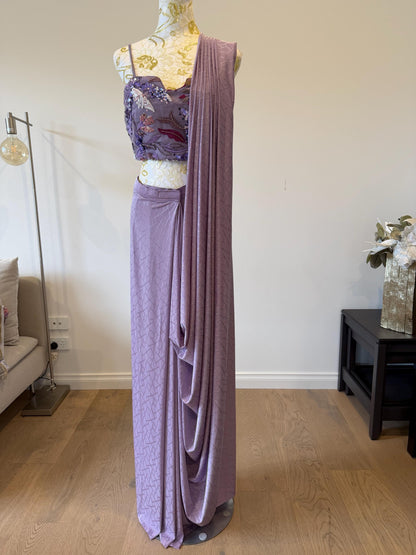 Dusty Lavender Pre-Draped Saree Set