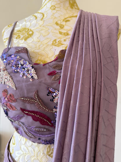 Dusty Lavender Pre-Draped Saree Set