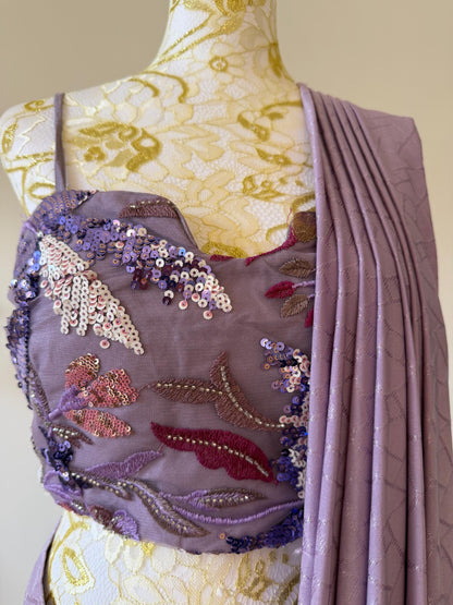 Dusty Lavender Pre-Draped Saree Set