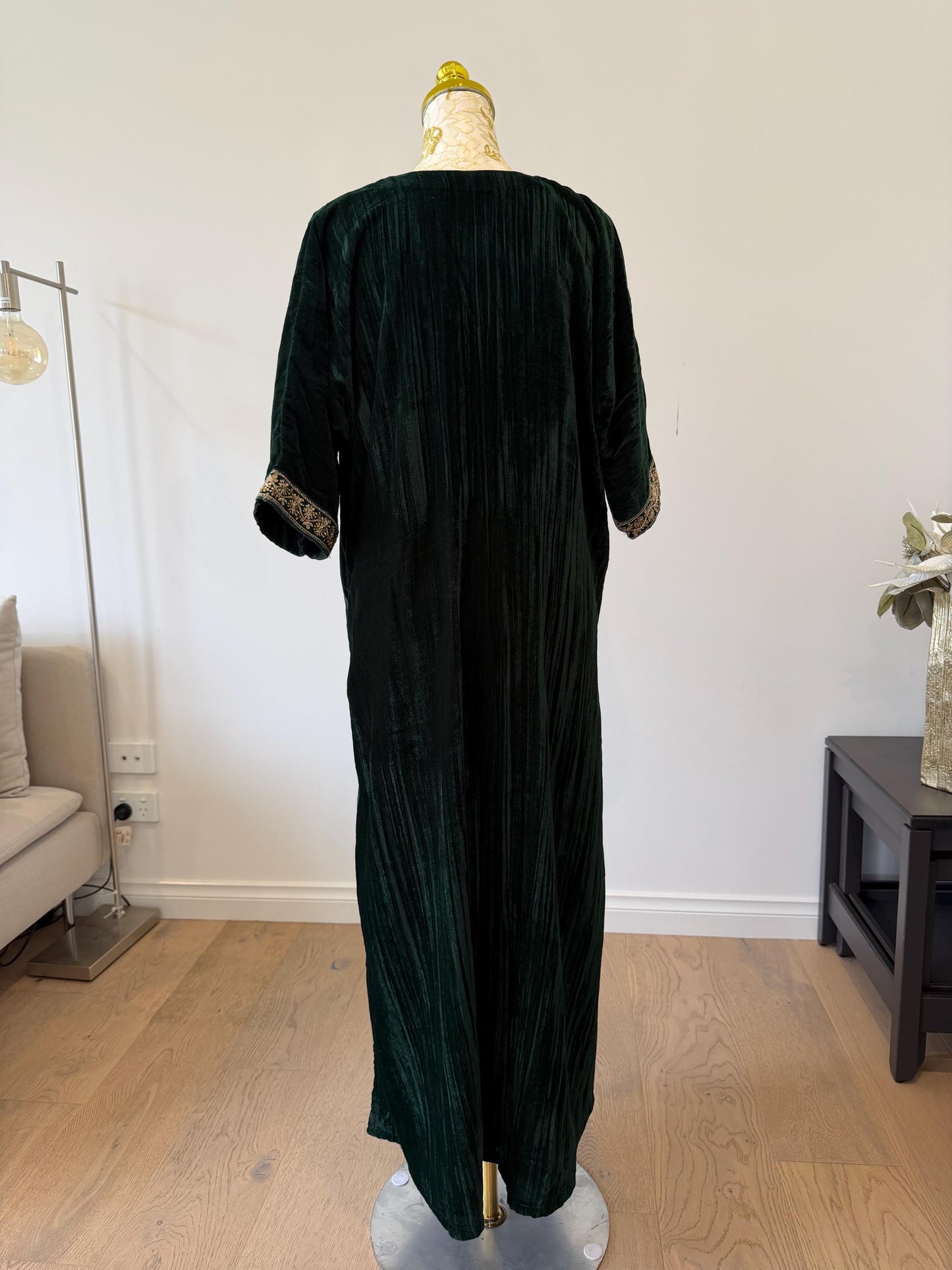 Emerald Green Velvet Choga Kaftan Dress