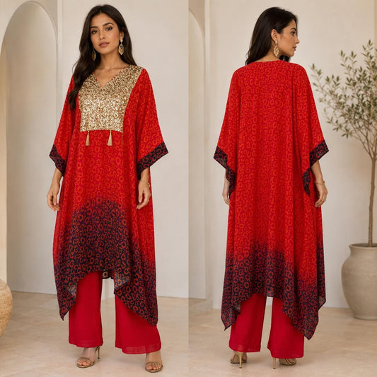 Indo Western Crepe Outfit with Sequins Tassels