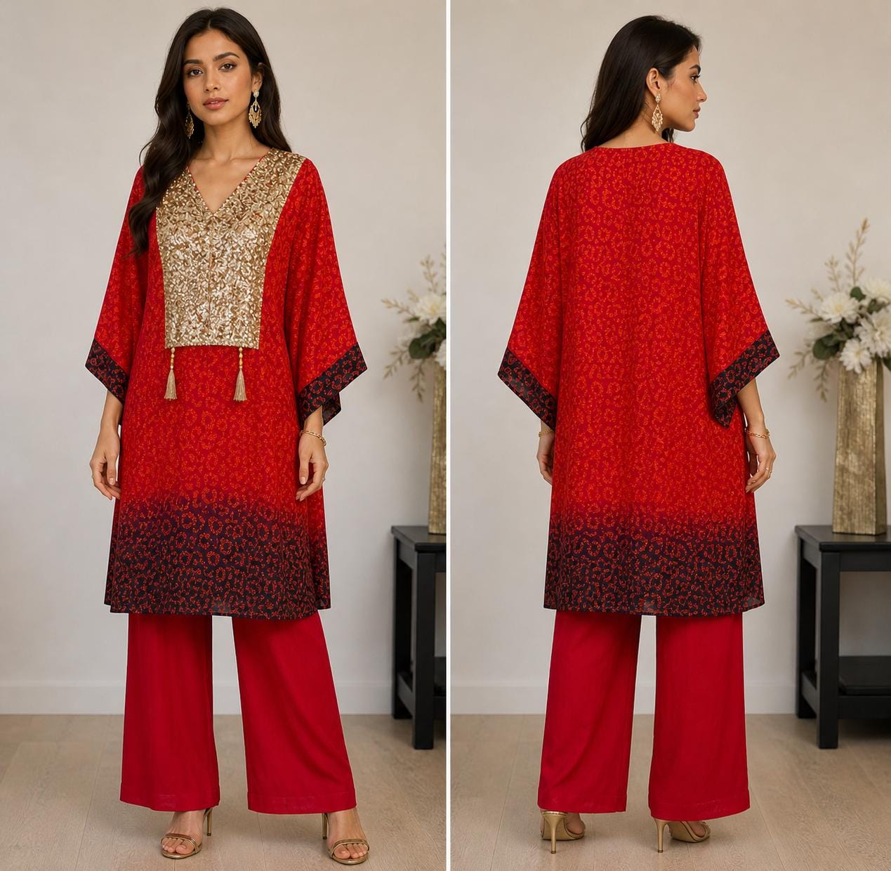 Indo Western Crepe Outfit with Sequins Tassels