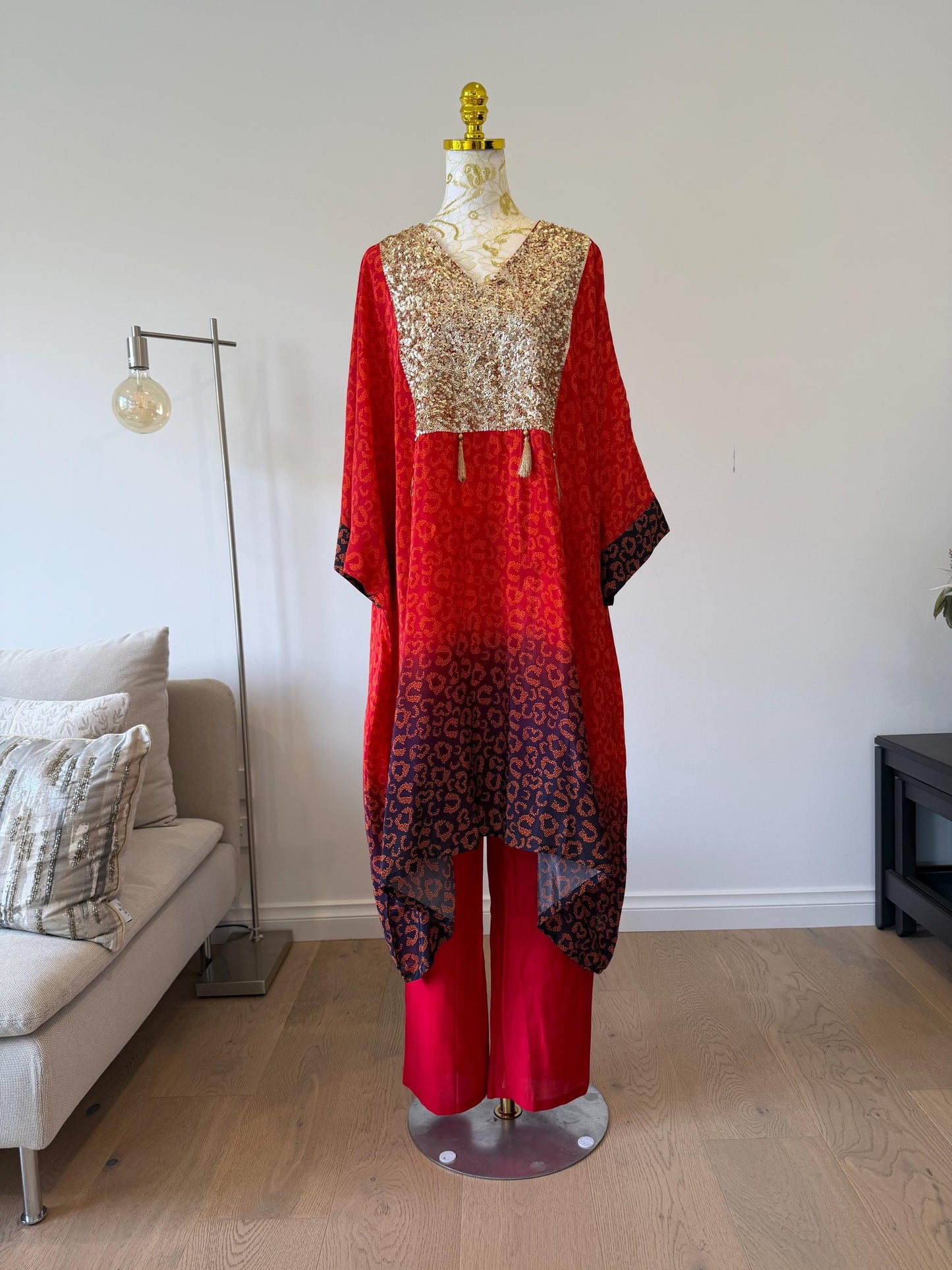 Indo Western Crepe Outfit with Sequins Tassels