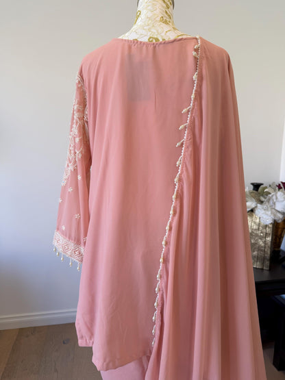 Peach Georgette Suit Set with Pearl Embroidery