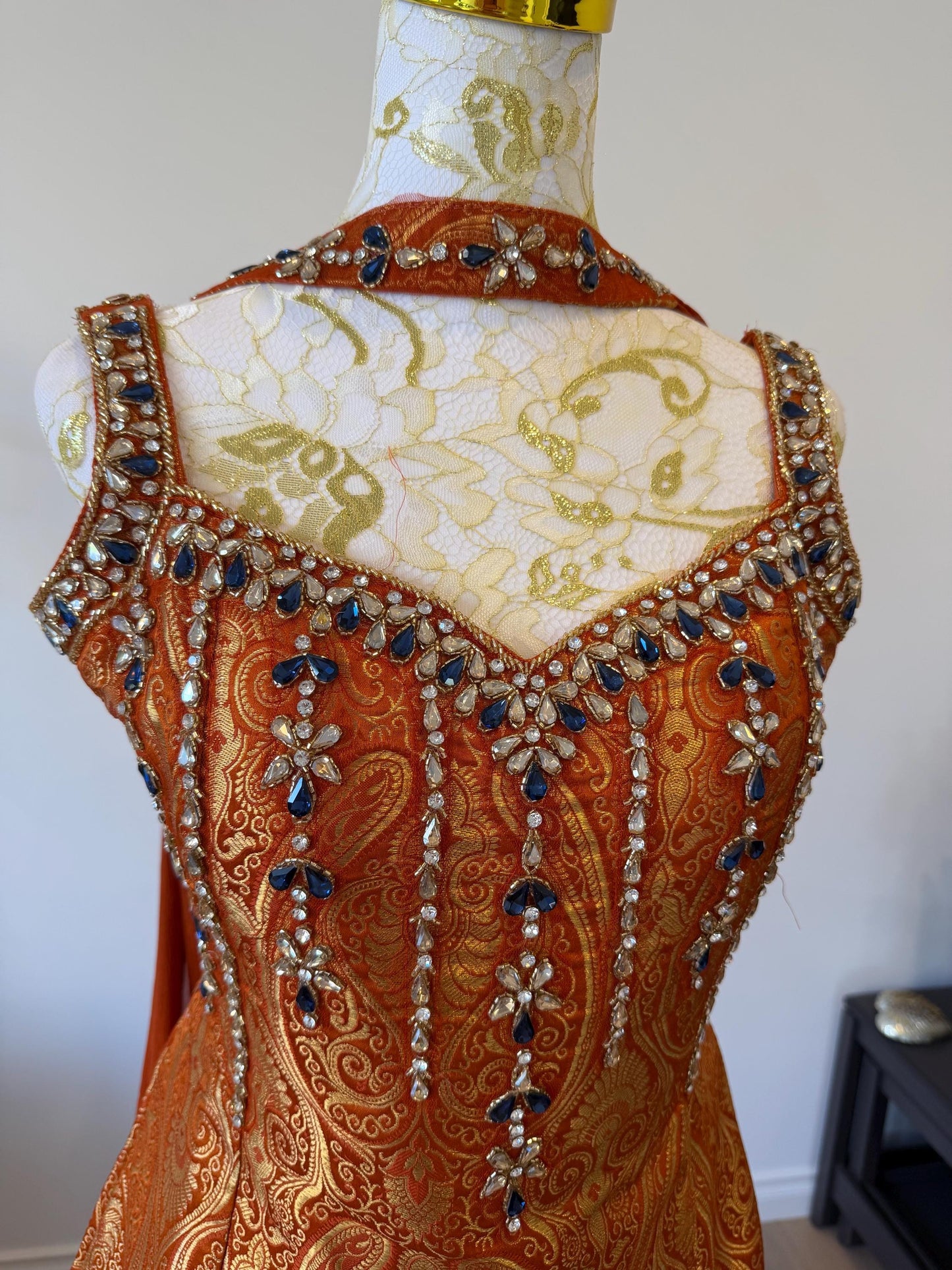 Orange Brocade Silk Indo Western Set
