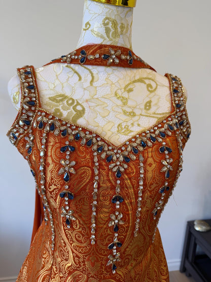 Orange Brocade Silk Indo Western Set