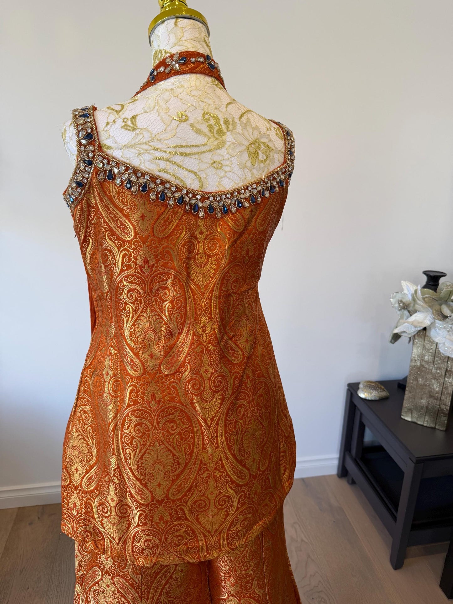 Orange Brocade Silk Indo Western Set