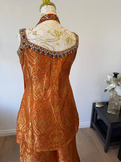 Orange Brocade Silk Indo Western Set