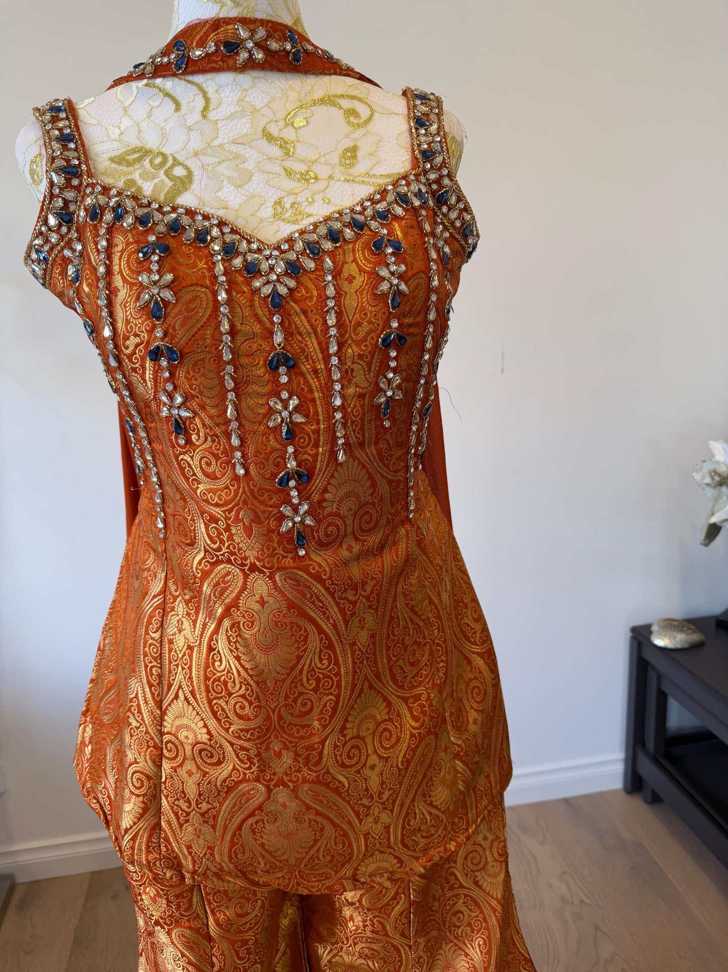 Orange Brocade Silk Indo Western Set