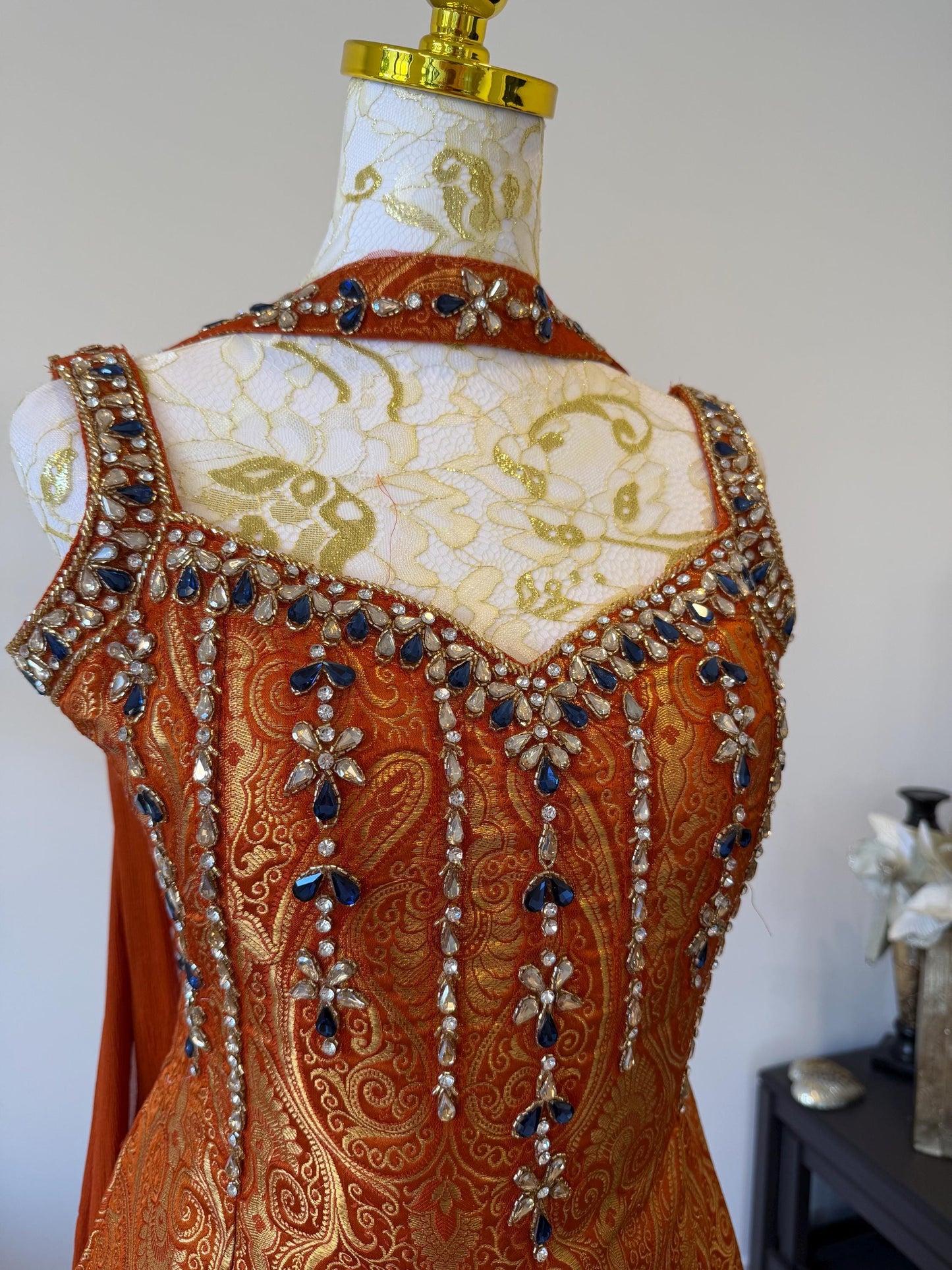Orange Brocade Silk Indo Western Set