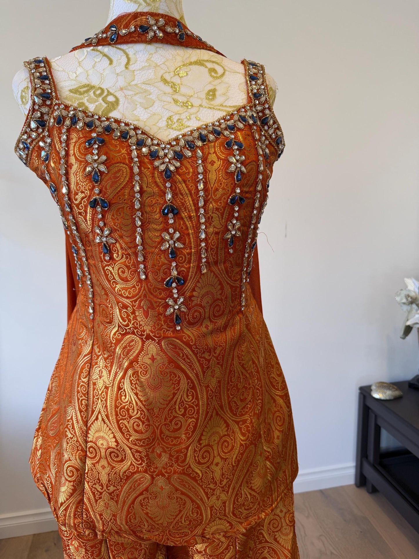Orange Brocade Silk Indo Western Set