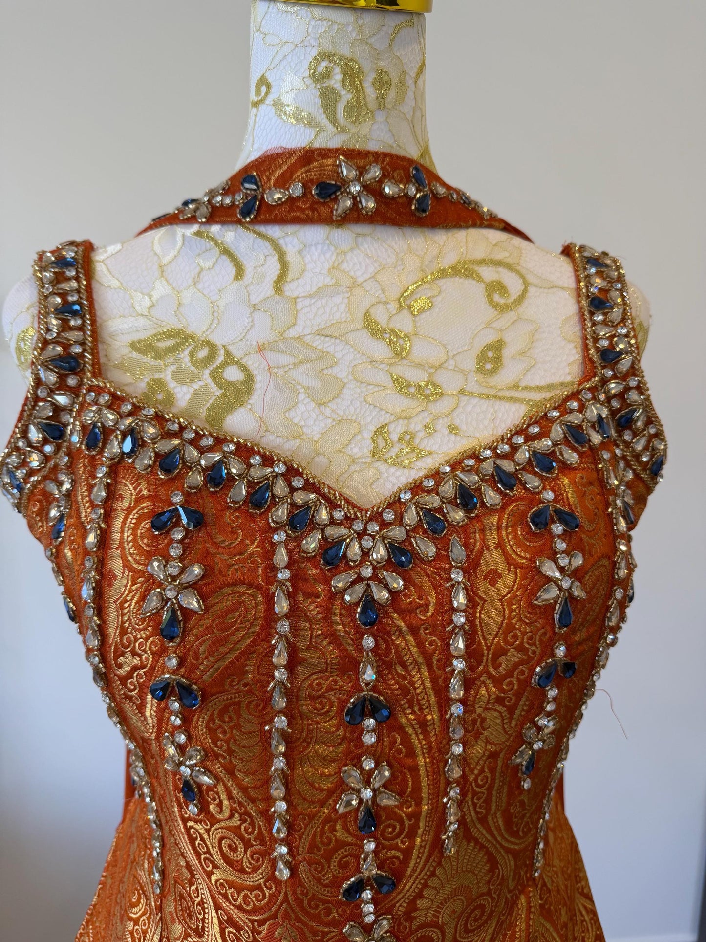 Orange Brocade Silk Indo Western Set