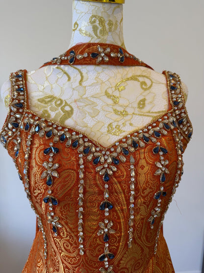 Orange Brocade Silk Indo Western Set