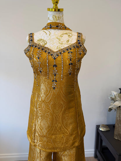 Mustard Brocade Silk Indo Western Set