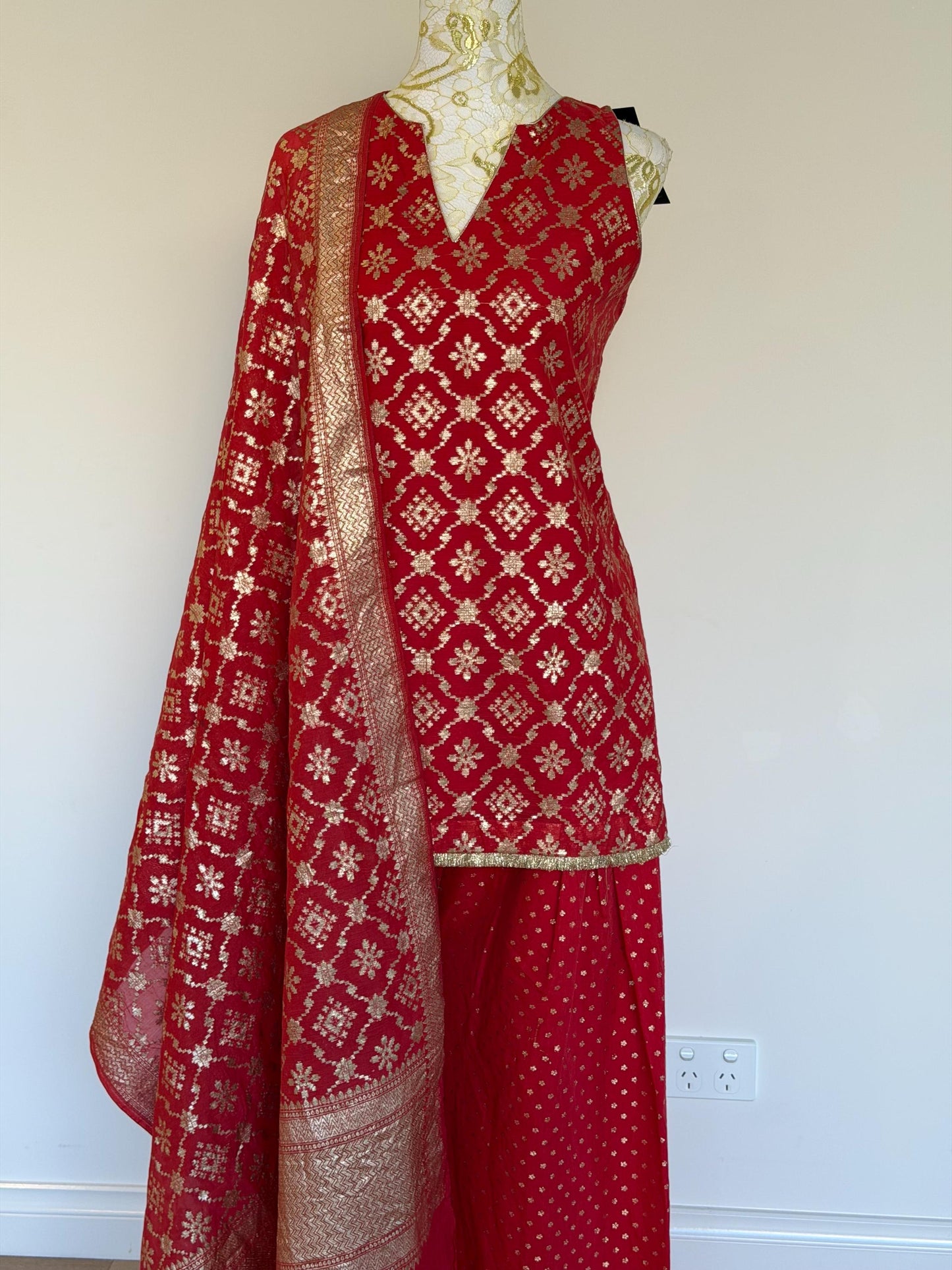 Dusty Red Chanderi Farsi Salwar Suit
