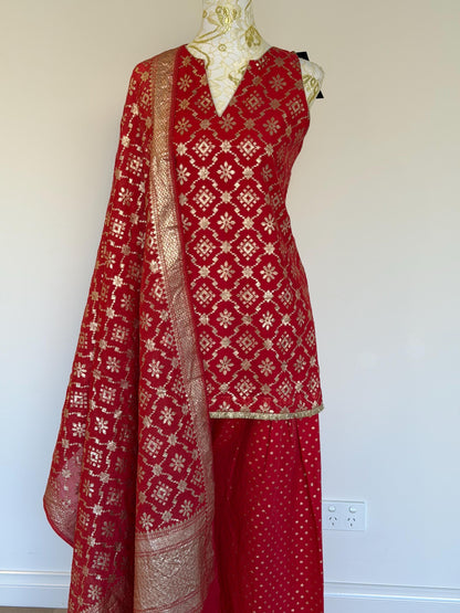 Dusty Red Chanderi Farsi Salwar Suit
