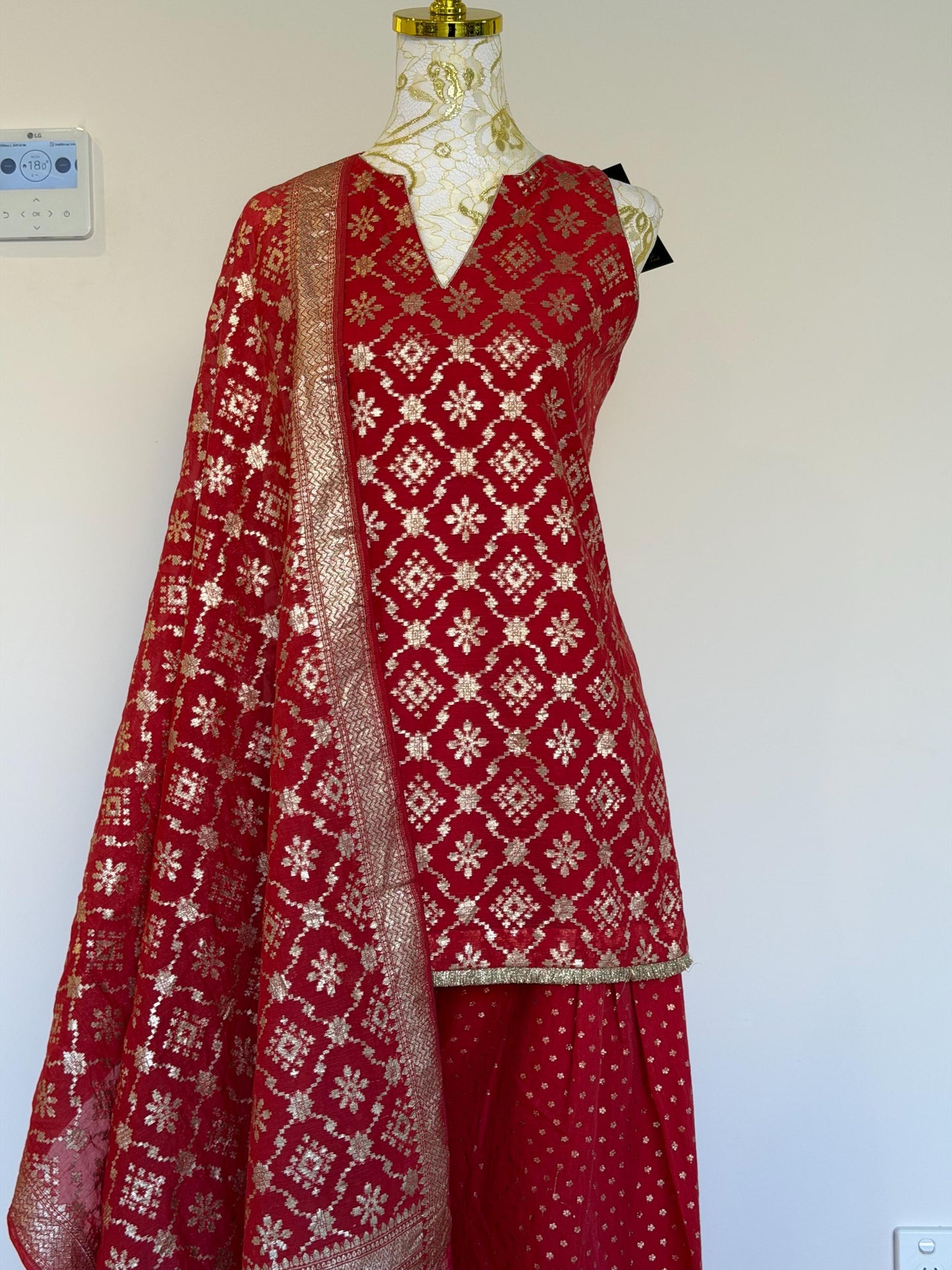 Dusty Red Chanderi Farsi Salwar Suit