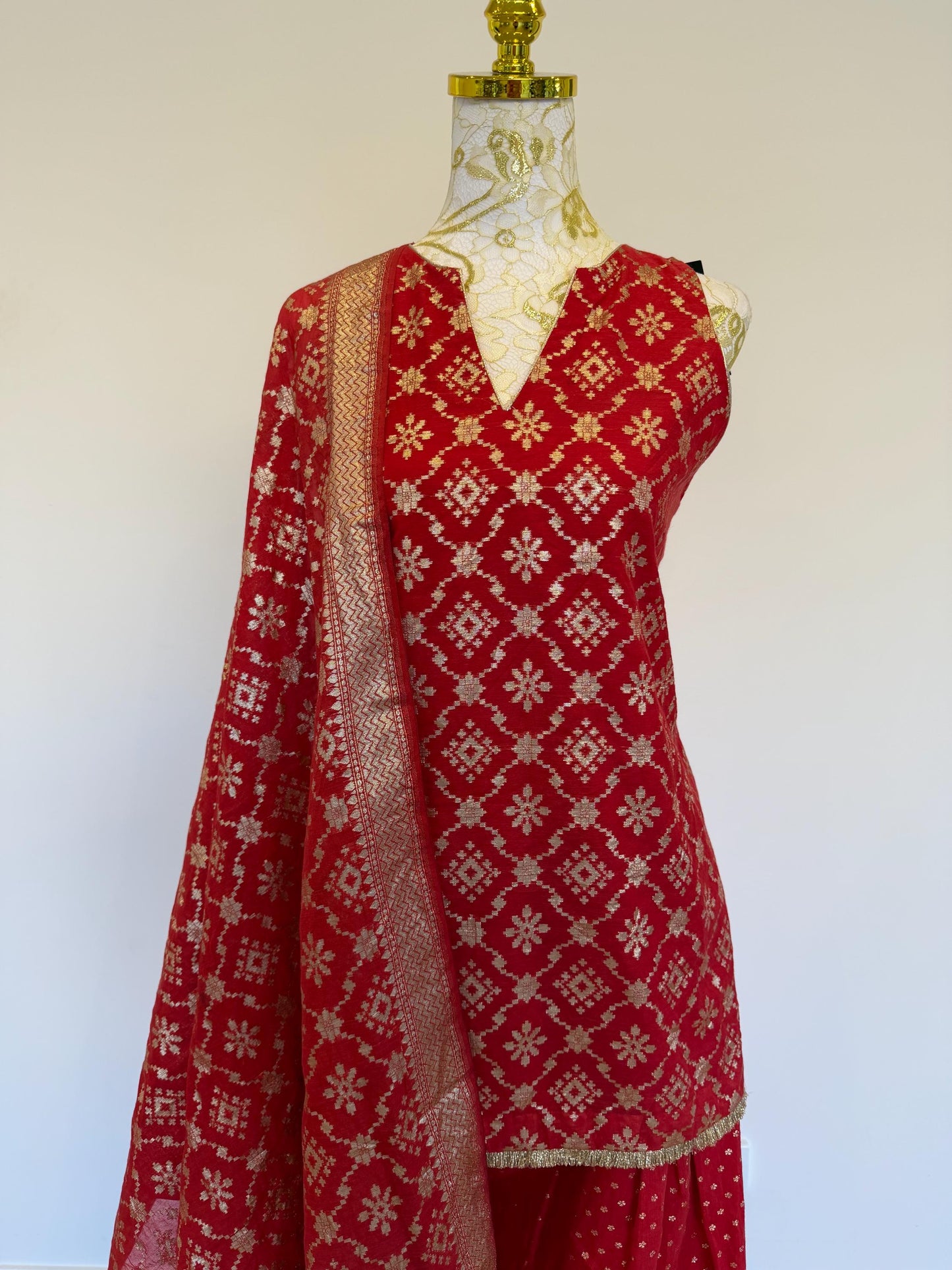 Dusty Red Chanderi Farsi Salwar Suit