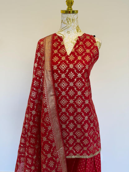 Dusty Red Chanderi Farsi Salwar Suit