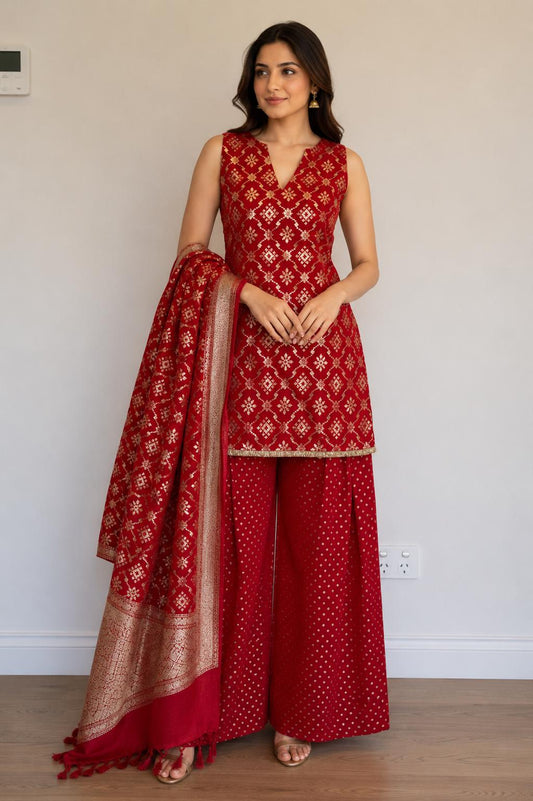 Dusty Red Chanderi Farsi Salwar Suit