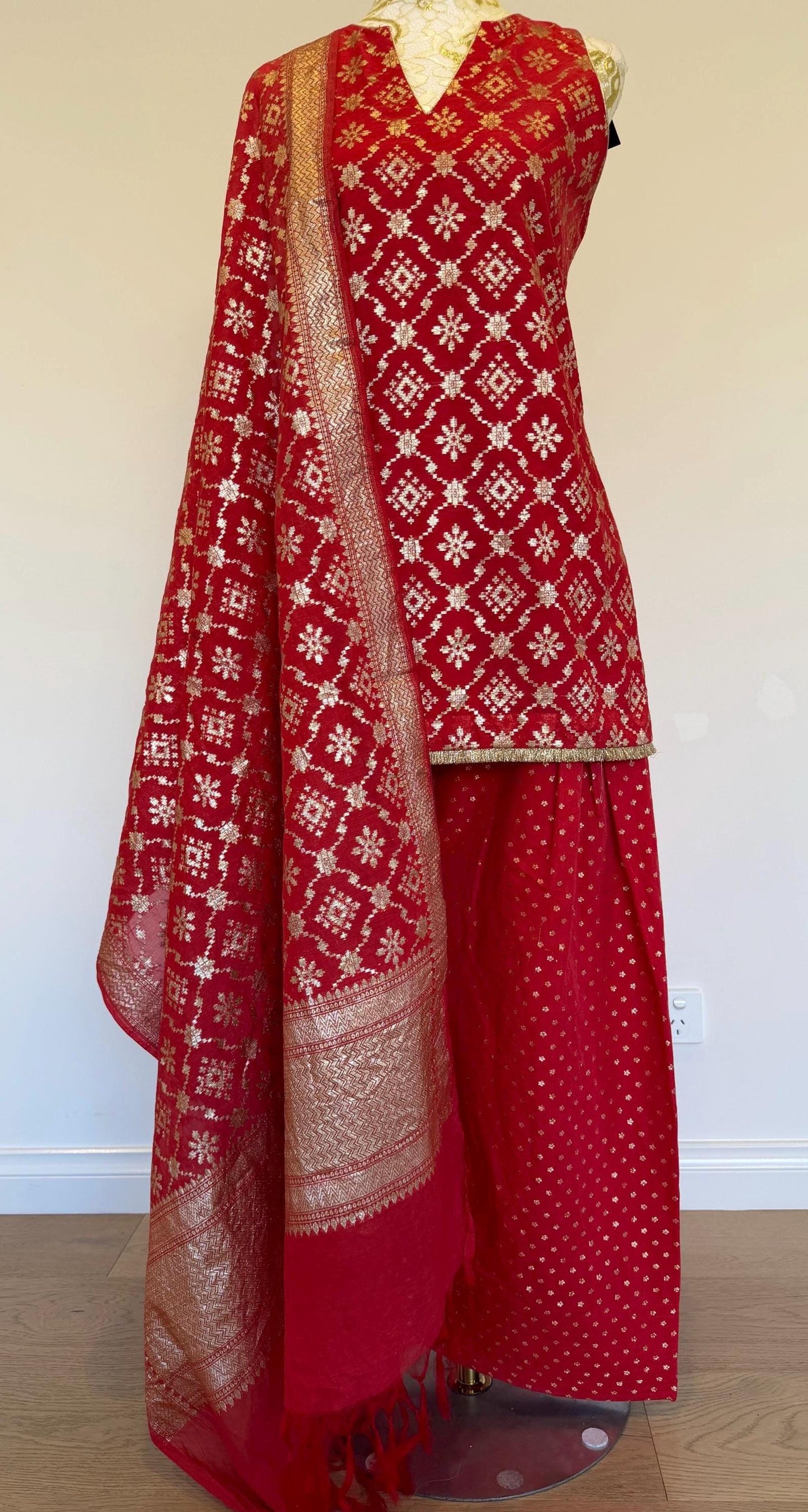 Dusty Red Chanderi Farsi Salwar Suit