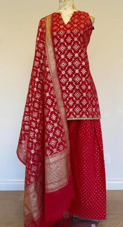 Dusty Red Chanderi Farsi Salwar Suit
