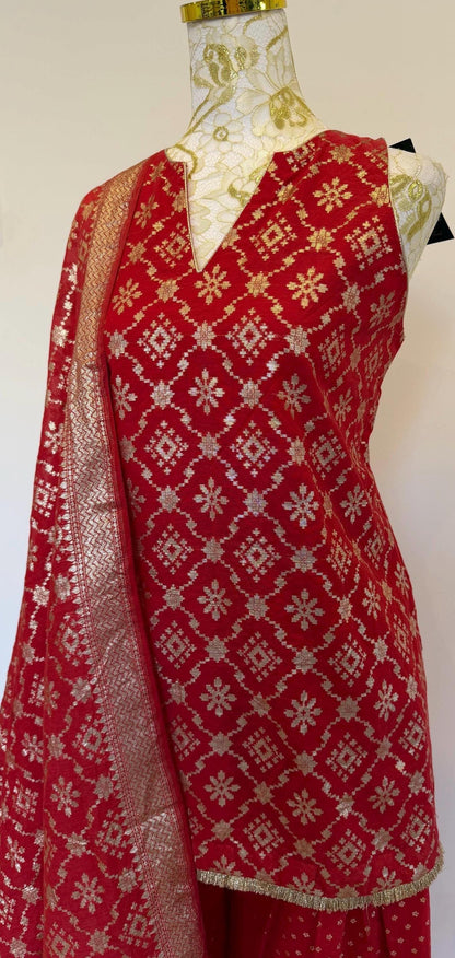 Dusty Red Chanderi Farsi Salwar Suit