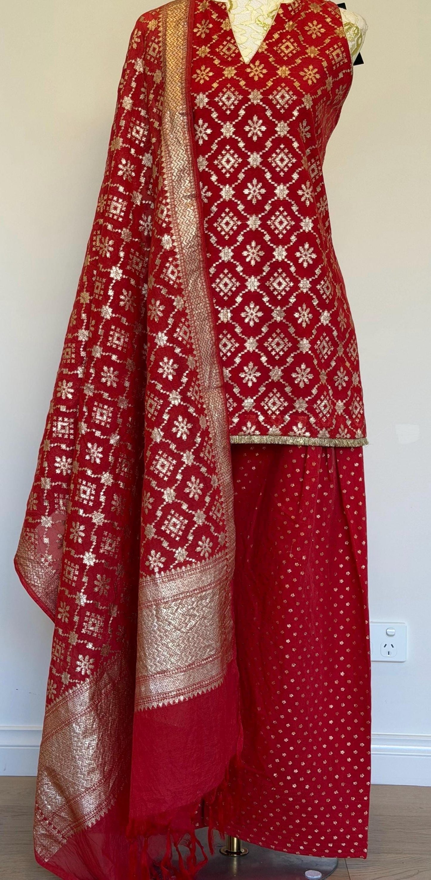 Dusty Red Chanderi Farsi Salwar Suit