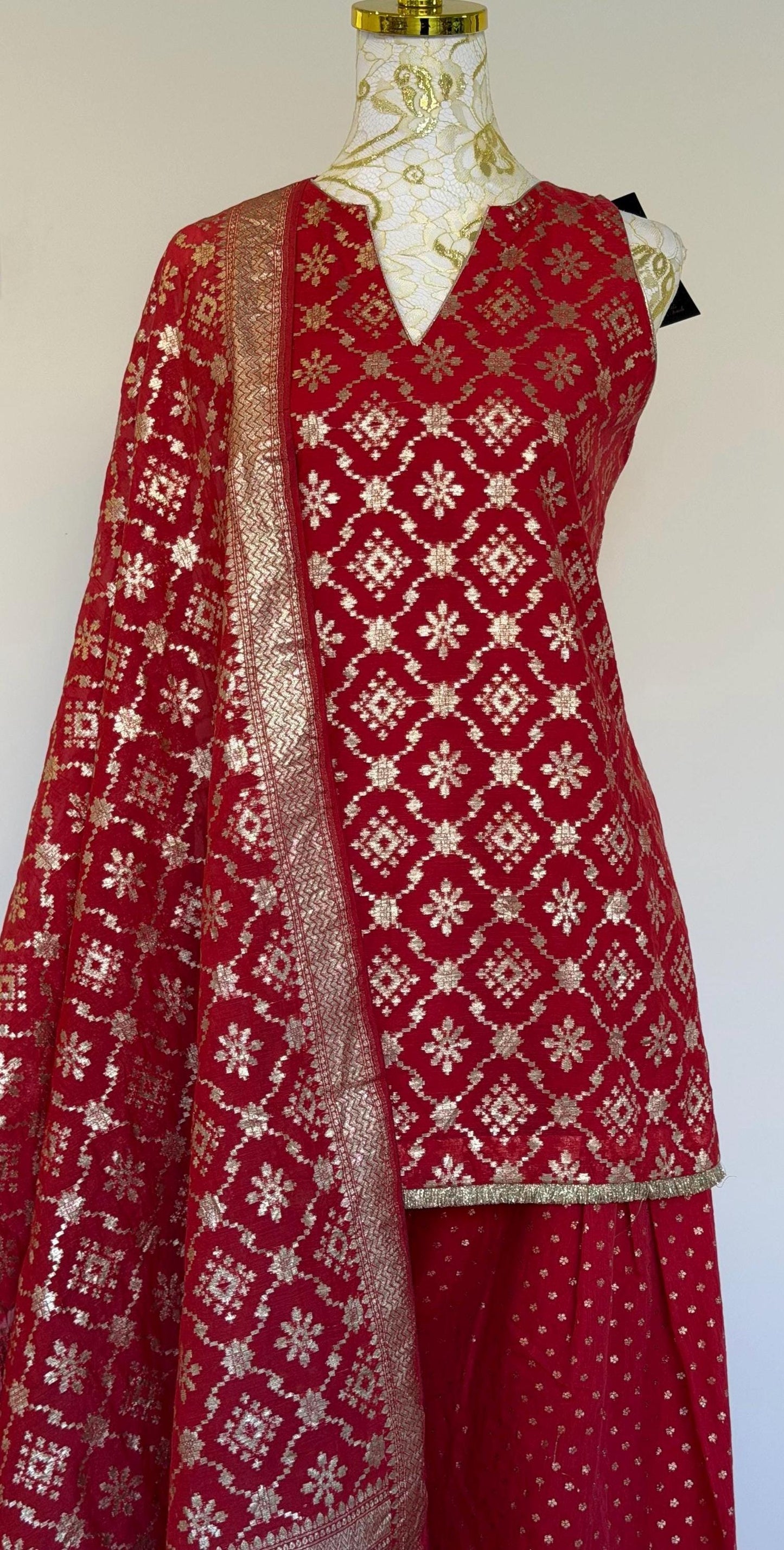Dusty Red Chanderi Farsi Salwar Suit
