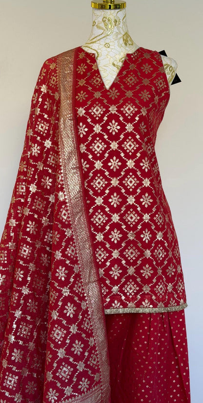Dusty Red Chanderi Farsi Salwar Suit